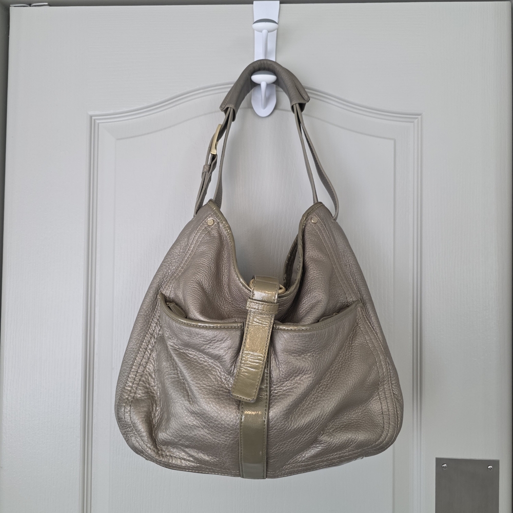 Cole Haan Metallic Taupe Leather Hobo Shoulder Bag